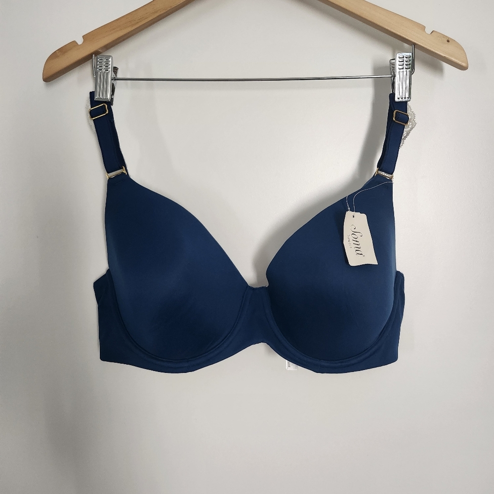 SOMA Women's Dark‎ Teal Blue Embraceable Lace Trim Wired Molded Cup Bra 38DD NEW